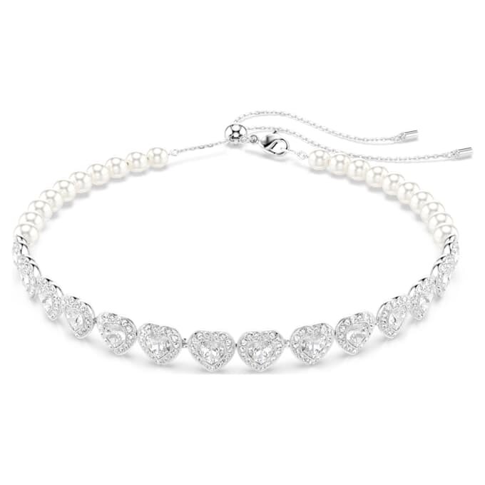 Ariana Grande X Swarovski Κολιέ τύπου choker με μικτή κοπή, κρυστάλλινα μαργαριτάρια, καρδιά, λευκό, επιροδιωμένο Ariana Grande X Swarovski Κολιέ τύπου choker με μικτή κοπή, κρυστάλλινα μαργαριτάρια, καρδιά, λευκό, επιροδιωμένο