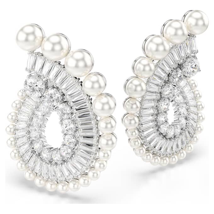 Ariana Grande X Swarovski Σκουλαρίκια με κρεμαστά στοιχεία, κρυστάλλινο μαργαριτάρι, μικτές κοπές, λευκό, επιροδιωμένα Ariana Grande X Swarovski Σκουλαρίκια με κρεμαστά στοιχεία, κρυστάλλινο μαργαριτάρι, μικτές κοπές, λευκό, επιροδιωμένα