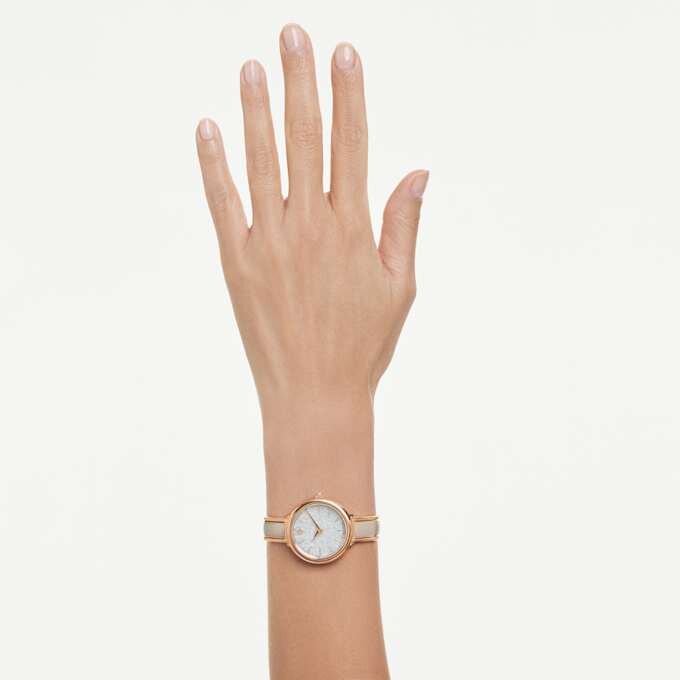 Crystalline Bangle Watch Swiss Made, μεταλλικό βραχιόλι, μπεζ, φινίρισμα σε απόχρωση ροζ χρυσού Crystalline Bangle Watch Swiss Made, μεταλλικό βραχιόλι, μπεζ, φινίρισμα σε απόχρωση ροζ χρυσού