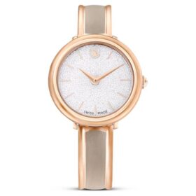 Crystalline Bangle Watch Swiss Made, μεταλλικό βραχιόλι, μπεζ, φινίρισμα σε απόχρωση ροζ χρυσού