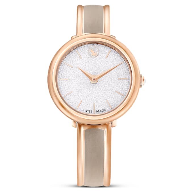 Crystalline Bangle Watch Swiss Made, μεταλλικό βραχιόλι, μπεζ, φινίρισμα σε απόχρωση ροζ χρυσού Crystalline Bangle Watch Swiss Made, μεταλλικό βραχιόλι, μπεζ, φινίρισμα σε απόχρωση ροζ χρυσού