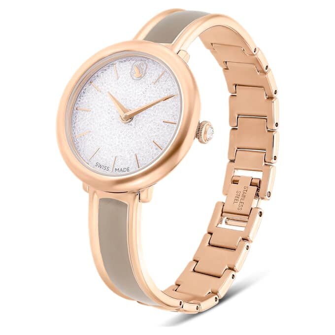 Crystalline Bangle Watch Swiss Made, μεταλλικό βραχιόλι, μπεζ, φινίρισμα σε απόχρωση ροζ χρυσού Crystalline Bangle Watch Swiss Made, μεταλλικό βραχιόλι, μπεζ, φινίρισμα σε απόχρωση ροζ χρυσού