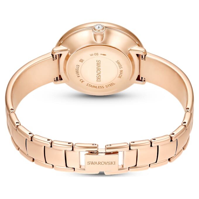Crystalline Bangle Watch Swiss Made, μεταλλικό βραχιόλι, μπεζ, φινίρισμα σε απόχρωση ροζ χρυσού Crystalline Bangle Watch Swiss Made, μεταλλικό βραχιόλι, μπεζ, φινίρισμα σε απόχρωση ροζ χρυσού