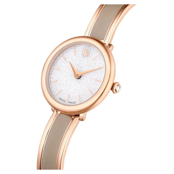 Crystalline Bangle Watch Swiss Made, μεταλλικό βραχιόλι, μπεζ, φινίρισμα σε απόχρωση ροζ χρυσού Crystalline Bangle Watch Swiss Made, μεταλλικό βραχιόλι, μπεζ, φινίρισμα σε απόχρωση ροζ χρυσού