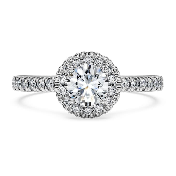 Δαχτυλίδι Eternity Halo Solitaire με διαμάντια εργαστηριακής καλλιέργειας 0,8 καράτια συνολικά, στρογγυλό σχήμα, λευκόχρυσο 14K Δαχτυλίδι Eternity Halo Solitaire με διαμάντια εργαστηριακής καλλιέργειας 0,8 καράτια συνολικά, στρογγυλό σχήμα, λευκόχρυσο 14K