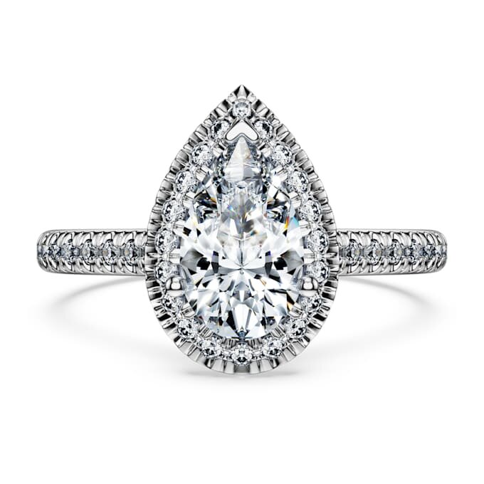Δαχτυλίδι Eternity Halo Solitaire με διαμάντια εργαστηριακής καλλιέργειας 1,3 καράτια συνολικά, σχήμα αχλαδιού, λευκόχρυσο 14K Δαχτυλίδι Eternity Halo Solitaire με διαμάντια εργαστηριακής καλλιέργειας 1,3 καράτια συνολικά, σχήμα αχλαδιού, λευκόχρυσο 14K