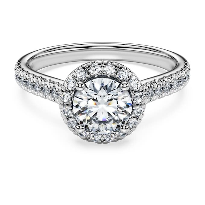 Δαχτυλίδι Eternity Halo Solitaire με διαμάντια εργαστηριακής καλλιέργειας 1,33 καράτια συνολικά, στρογγυλό σχήμα, λευκόχρυσο 14K Δαχτυλίδι Eternity Halo Solitaire με διαμάντια εργαστηριακής καλλιέργειας 1,33 καράτια συνολικά, στρογγυλό σχήμα, λευκόχρυσο 14K