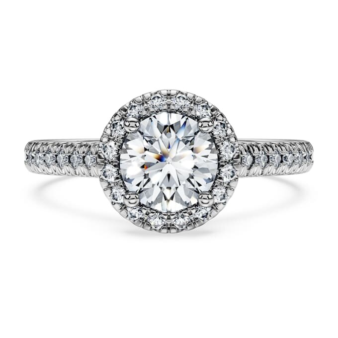 Δαχτυλίδι Eternity Halo Solitaire με διαμάντια εργαστηριακής καλλιέργειας 1,33 καράτια συνολικά, στρογγυλό σχήμα, λευκόχρυσο 14K Δαχτυλίδι Eternity Halo Solitaire με διαμάντια εργαστηριακής καλλιέργειας 1,33 καράτια συνολικά, στρογγυλό σχήμα, λευκόχρυσο 14K
