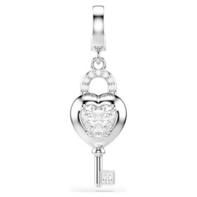 Idyllia Charm Mixed Cuts, Καρδιά με κλειδί, Λευκό, Επιμεταλλωμένο με ρόδιο