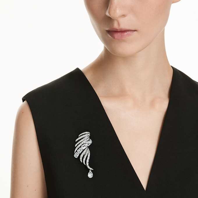 Καρφίτσα «Feather» της συλλογής Vienna, λευκή, επιμεταλλωμένη με ρουθήνιο Καρφίτσα «Feather» της συλλογής Vienna, λευκή, επιμεταλλωμένη με ρουθήνιο