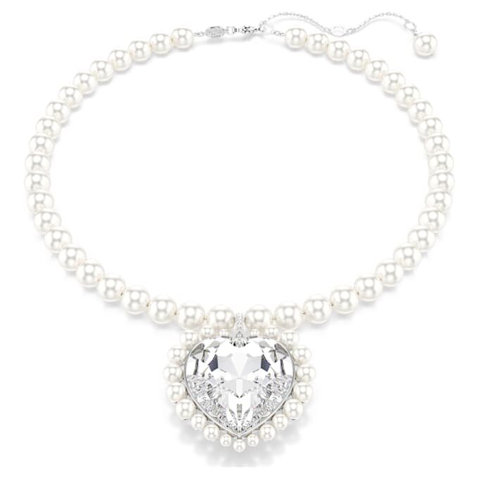 Κολιέ Ariana Grande X Swarovski με κρυστάλλινο μαργαριτάρι, κοπή καρδιάς, καρδιά, λευκό, επιροδιωμένο Κολιέ Ariana Grande X Swarovski με κρυστάλλινο μαργαριτάρι, κοπή καρδιάς, καρδιά, λευκό, επιροδιωμένο