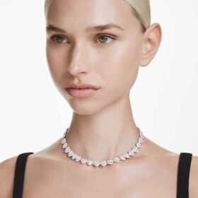 Κολιέ Ariana Grande X Swarovski με μικτή κοπή, καρδιά, λευκό, επιροδιωμένο
