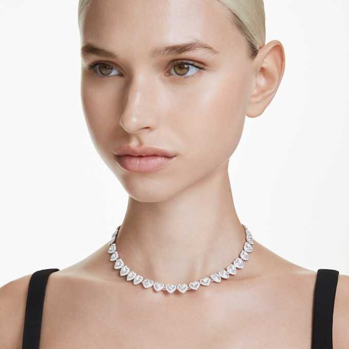 Κολιέ Ariana Grande X Swarovski με μικτή κοπή, καρδιά, λευκό, επιροδιωμένο Κολιέ Ariana Grande X Swarovski με μικτή κοπή, καρδιά, λευκό, επιροδιωμένο