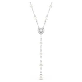 Κολιέ Ariana Grande X Swarovski Y με μικτή κοπή, κρυστάλλινο μαργαριτάρι, καρδιά, λευκό, επιροδιωμένο