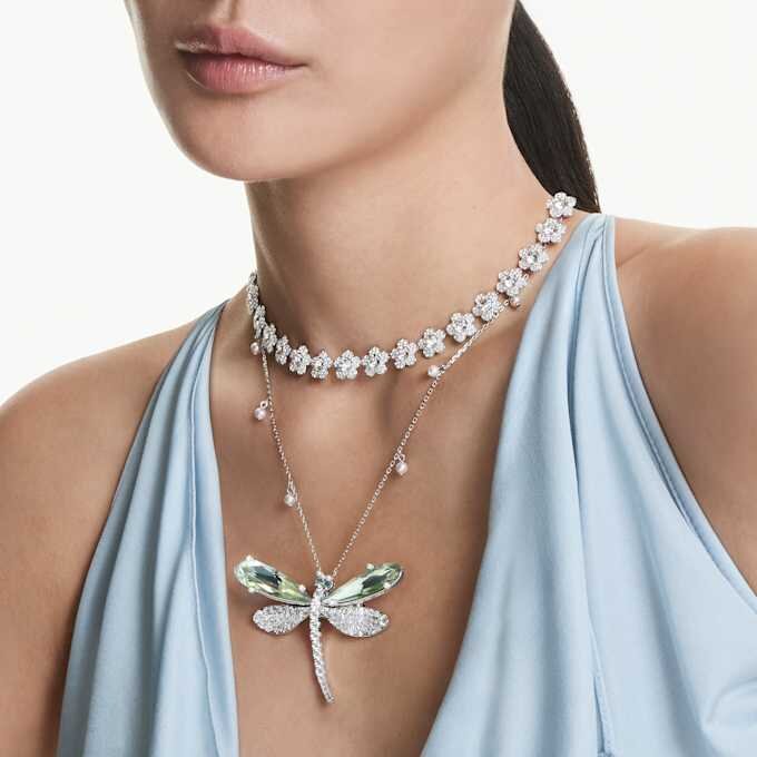Κολιέ Ariana Grande X Swarovski με στρογγυλή κοπή, λουλούδι, λευκό, επιροδιωμένο Κολιέ Ariana Grande X Swarovski με στρογγυλή κοπή, λουλούδι, λευκό, επιροδιωμένο