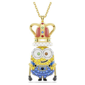 Μενταγιόν Minions King Bob με παβέ, πολύχρωμο, επιχρυσωμένο
