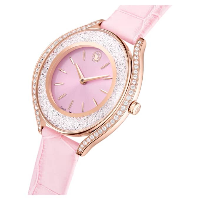 Ρολόι Crystalline Aura Swiss Made, δερμάτινο λουράκι, ροζ, φινίρισμα σε απόχρωση ροζ χρυσού Ρολόι Crystalline Aura Swiss Made, δερμάτινο λουράκι, ροζ, φινίρισμα σε απόχρωση ροζ χρυσού