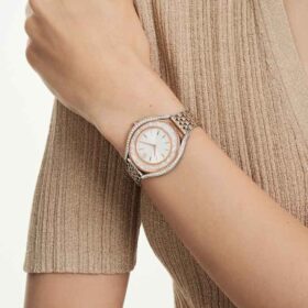 Ρολόι Crystalline Aura Swiss Made, μεταλλικό βραχιόλι, χρώμα ροζ χρυσού, φινίρισμα από μείγμα μετάλλων