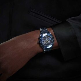 Ρολόι Dextera Chrono 39 mm, ελβετικής κατασκευής, μεταλλικό βραχιόλι, μπλε, μπλε φινίρισμα
