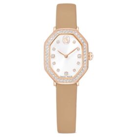 Ρολόι Dextera Octagon Swiss Made, δερμάτινο λουράκι, καφέ, φινίρισμα σε απόχρωση ροζ χρυσού