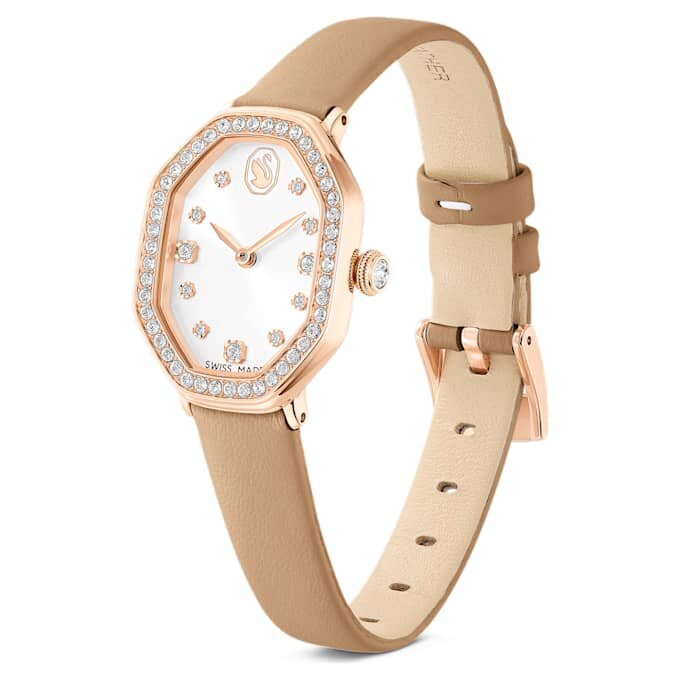 Ρολόι Dextera Octagon Swiss Made, δερμάτινο λουράκι, καφέ, φινίρισμα σε απόχρωση ροζ χρυσού Ρολόι Dextera Octagon Swiss Made, δερμάτινο λουράκι, καφέ, φινίρισμα σε απόχρωση ροζ χρυσού