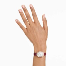 Ρολόι Dextera Octagon Swiss Made, δερμάτινο λουράκι, κόκκινο, φινίρισμα σε απόχρωση ροζ χρυσού