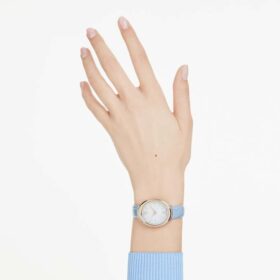 Ρολόι Imber Oval Swiss Made, δερμάτινο λουράκι, μπλε, φινίρισμα σε χρώμα σαμπάνιας-χρυσού