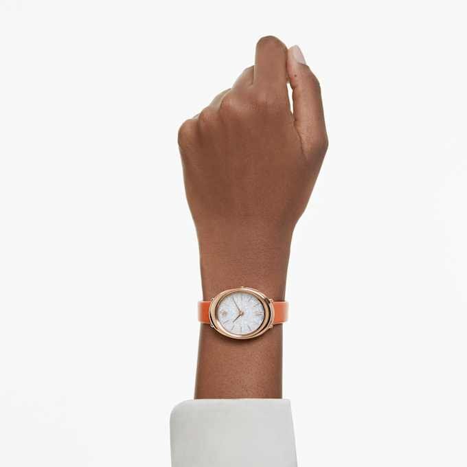 Ρολόι Imber Oval Swiss Made, δερμάτινο λουράκι, πορτοκαλί, φινίρισμα σε απόχρωση ροζ χρυσού Ρολόι Imber Oval Swiss Made, δερμάτινο λουράκι, πορτοκαλί, φινίρισμα σε απόχρωση ροζ χρυσού