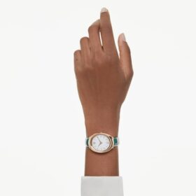 Ρολόι Imber Oval Swiss Made, δερμάτινο λουράκι, πράσινο, φινίρισμα σε απόχρωση ροζ χρυσού