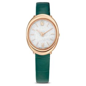 Ρολόι Imber Oval Swiss Made, δερμάτινο λουράκι, πράσινο, φινίρισμα σε απόχρωση ροζ χρυσού