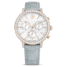 Ρολόι Matrix Tennis Chrono Swiss Made, δερμάτινο λουράκι, γκρι, φινίρισμα χρώματος σαμπάνιας-χρυσού