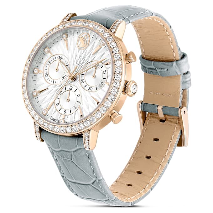 Ρολόι Matrix Tennis Chrono Swiss Made, δερμάτινο λουράκι, γκρι, φινίρισμα χρώματος σαμπάνιας-χρυσού Ρολόι Matrix Tennis Chrono Swiss Made, δερμάτινο λουράκι, γκρι, φινίρισμα χρώματος σαμπάνιας-χρυσού