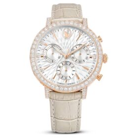 Ρολόι Matrix Tennis Chrono Swiss Made, δερμάτινο λουράκι, μπεζ, φινίρισμα σε απόχρωση ροζ χρυσού