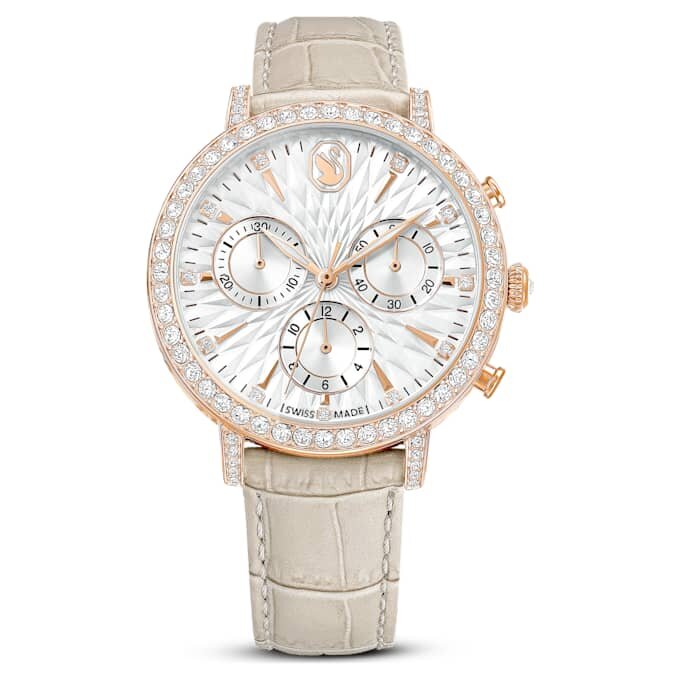 Ρολόι Matrix Tennis Chrono Swiss Made, δερμάτινο λουράκι, μπεζ, φινίρισμα σε απόχρωση ροζ χρυσού Ρολόι Matrix Tennis Chrono Swiss Made, δερμάτινο λουράκι, μπεζ, φινίρισμα σε απόχρωση ροζ χρυσού