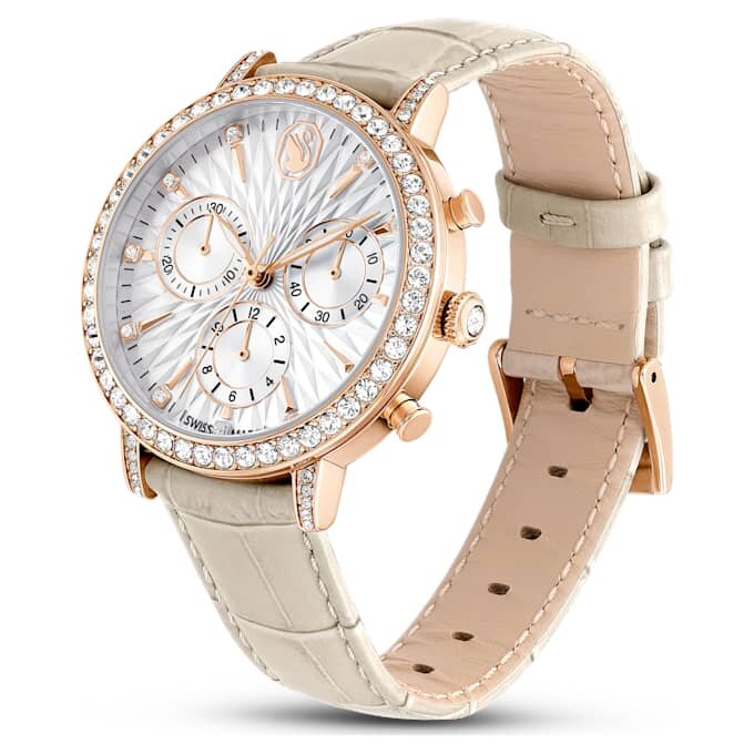 Ρολόι Matrix Tennis Chrono Swiss Made, δερμάτινο λουράκι, μπεζ, φινίρισμα σε απόχρωση ροζ χρυσού Ρολόι Matrix Tennis Chrono Swiss Made, δερμάτινο λουράκι, μπεζ, φινίρισμα σε απόχρωση ροζ χρυσού