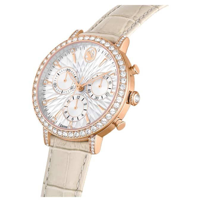 Ρολόι Matrix Tennis Chrono Swiss Made, δερμάτινο λουράκι, μπεζ, φινίρισμα σε απόχρωση ροζ χρυσού Ρολόι Matrix Tennis Chrono Swiss Made, δερμάτινο λουράκι, μπεζ, φινίρισμα σε απόχρωση ροζ χρυσού