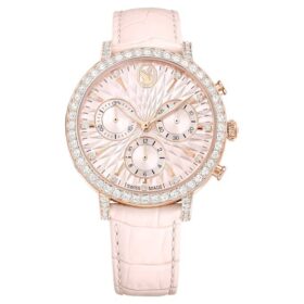 Ρολόι Matrix Tennis Chrono Swiss Made, δερμάτινο λουράκι, ροζ, φινίρισμα σε απόχρωση ροζ χρυσού