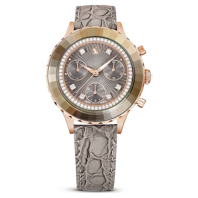 Ρολόι Octea Chrono Swiss Made, δερμάτινο λουράκι, γκρι, φινίρισμα σε απόχρωση ροζ χρυσού Ρολόι Octea Chrono Swiss Made, δερμάτινο λουράκι, γκρι, φινίρισμα σε απόχρωση ροζ χρυσού