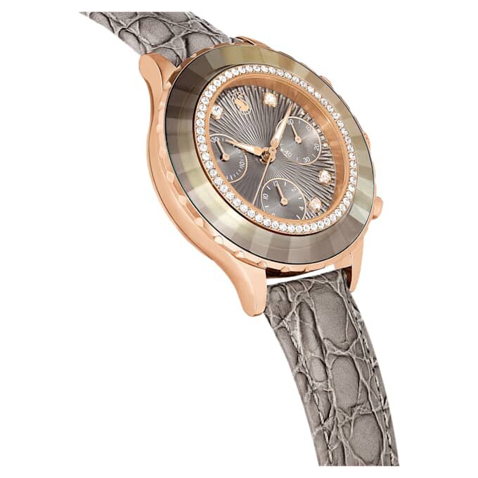 Ρολόι Octea Chrono Swiss Made, δερμάτινο λουράκι, γκρι, φινίρισμα σε απόχρωση ροζ χρυσού Ρολόι Octea Chrono Swiss Made, δερμάτινο λουράκι, γκρι, φινίρισμα σε απόχρωση ροζ χρυσού