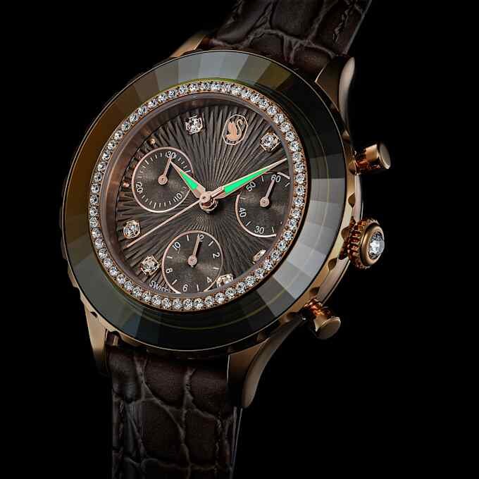 Ρολόι Octea Chrono Swiss Made, δερμάτινο λουράκι, γκρι, φινίρισμα σε απόχρωση ροζ χρυσού Ρολόι Octea Chrono Swiss Made, δερμάτινο λουράκι, γκρι, φινίρισμα σε απόχρωση ροζ χρυσού