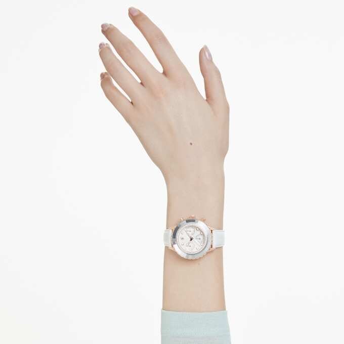 Ρολόι Octea Chrono Swiss Made, δερμάτινο λουράκι, λευκό, φινίρισμα σε απόχρωση ροζ χρυσού Ρολόι Octea Chrono Swiss Made, δερμάτινο λουράκι, λευκό, φινίρισμα σε απόχρωση ροζ χρυσού