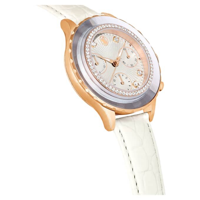 Ρολόι Octea Chrono Swiss Made, δερμάτινο λουράκι, λευκό, φινίρισμα σε απόχρωση ροζ χρυσού Ρολόι Octea Chrono Swiss Made, δερμάτινο λουράκι, λευκό, φινίρισμα σε απόχρωση ροζ χρυσού