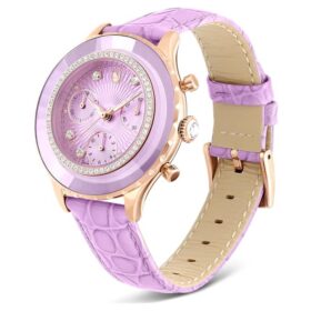 Ρολόι Octea Chrono Swiss Made, δερμάτινο λουράκι, μωβ, φινίρισμα σε απόχρωση ροζ χρυσού