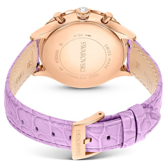 Ρολόι Octea Chrono Swiss Made, δερμάτινο λουράκι, μωβ, φινίρισμα σε απόχρωση ροζ χρυσού Ρολόι Octea Chrono Swiss Made, δερμάτινο λουράκι, μωβ, φινίρισμα σε απόχρωση ροζ χρυσού