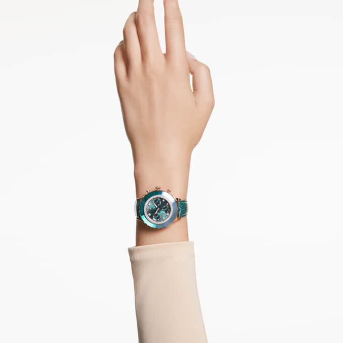 Ρολόι Octea Chrono Swiss Made, δερμάτινο λουράκι, πράσινο, φινίρισμα σε απόχρωση ροζ χρυσού Ρολόι Octea Chrono Swiss Made, δερμάτινο λουράκι, πράσινο, φινίρισμα σε απόχρωση ροζ χρυσού