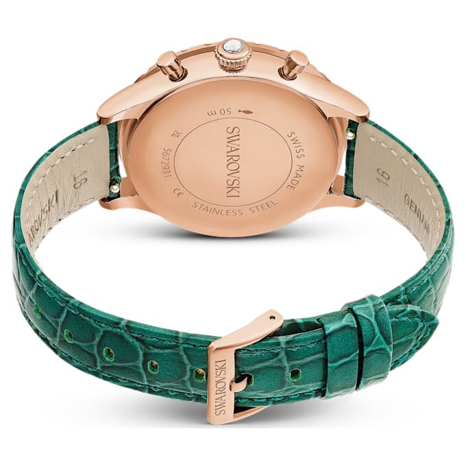 Ρολόι Octea Chrono Swiss Made, δερμάτινο λουράκι, πράσινο, φινίρισμα σε απόχρωση ροζ χρυσού Ρολόι Octea Chrono Swiss Made, δερμάτινο λουράκι, πράσινο, φινίρισμα σε απόχρωση ροζ χρυσού