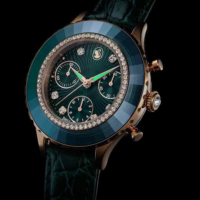 Ρολόι Octea Chrono Swiss Made, δερμάτινο λουράκι, πράσινο, φινίρισμα σε απόχρωση ροζ χρυσού Ρολόι Octea Chrono Swiss Made, δερμάτινο λουράκι, πράσινο, φινίρισμα σε απόχρωση ροζ χρυσού