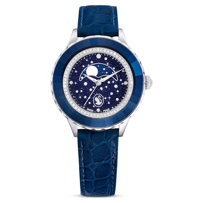 Ρολόι Octea Moon Swiss Made, Φεγγάρι, Δερμάτινο λουράκι, Μπλε, Ανοξείδωτο ατσάλι Ρολόι Octea Moon Swiss Made, Φεγγάρι, Δερμάτινο λουράκι, Μπλε, Ανοξείδωτο ατσάλι