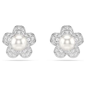 Σκουλαρίκια Ariana Grande X Swarovski με κρύσταλλο σε σχήμα μαργαριταριού, στρογγυλή κοπή, λουλούδι, λευκό, επιροδιωμένα