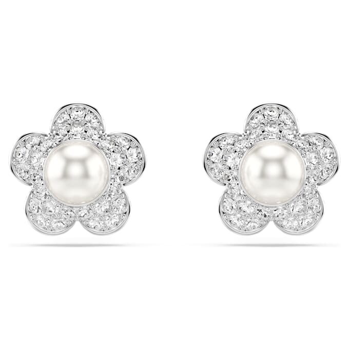 Σκουλαρίκια Ariana Grande X Swarovski με κρύσταλλο σε σχήμα μαργαριταριού, στρογγυλή κοπή, λουλούδι, λευκό, επιροδιωμένα Σκουλαρίκια Ariana Grande X Swarovski με κρύσταλλο σε σχήμα μαργαριταριού, στρογγυλή κοπή, λουλούδι, λευκό, επιροδιωμένα